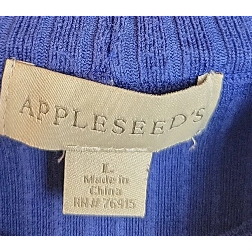 Appleseed's Blue High Neck Silk Blend Ribbed Pullover‎ Sweater Womens Size Large